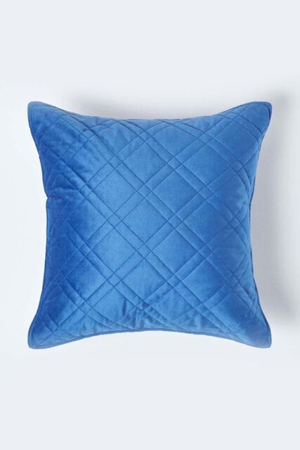 Homescapes Luxury Quilted Velvet Cushion Cover Geometric Pattern in Navy - Size: 45 cm x 45 cm - image 1