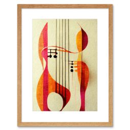 "Artery8 Wall Art Print Abstract Autumnal Boho Musical Music Symbol Clef in Cream Pink Copper Yellow Artwork Framed 9X7 Inch in Beige - Size: W7"" x H9""" - thumbnail 1