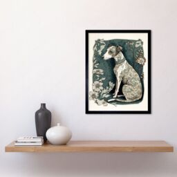 "Artery8 Wall Art Print Whippet Dog with Floral Pattern Fur Coat Art Nouveau Inspired Watercolour Art Framed in Black - Size: W12"" x H16""" - thumbnail 2