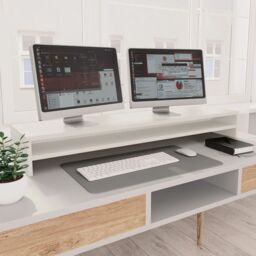 Berkfield Home Monitor Stand White 100x24x13 cm Engineered Wood - Size: 100 x 24 x 13 cm - thumbnail 1