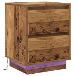 Berkfield Home Bedside Cabinet with LED Lights Old Wood 39x34.5x50 cm in Brown - thumbnail 1