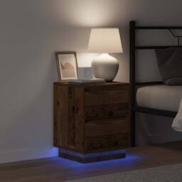 Berkfield Home Bedside Cabinet with LED Lights Old Wood 39x34.5x50 cm in Brown - thumbnail 4