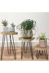 KDMD Set of 3 Whitewash Wooden Plant Stands with Hairpin Legs in Brown - thumbnail 9