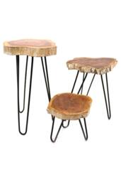 KDMD Set of 3 Whitewash Wooden Plant Stands with Hairpin Legs in Brown
