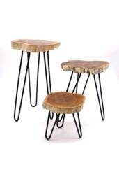 KDMD Set of 3 Whitewash Wooden Plant Stands with Hairpin Legs in Brown - thumbnail 2