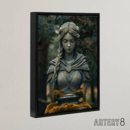 "Artery8 Norse Shield Maiden Warrior Bust Framed Canvas Wall Art Print in Green - Size: W18"" x H24""" - thumbnail 2