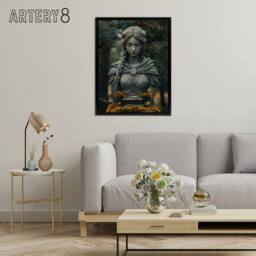 "Artery8 Norse Shield Maiden Warrior Bust Framed Canvas Wall Art Print in Green - Size: W18"" x H24""" - thumbnail 3