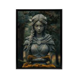 "Artery8 Norse Shield Maiden Warrior Bust Framed Canvas Wall Art Print in Green - Size: W18"" x H24""" - thumbnail 1