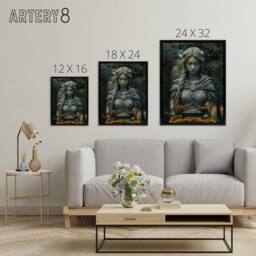 "Artery8 Norse Shield Maiden Warrior Bust Framed Canvas Wall Art Print in Green - Size: W18"" x H24""" - thumbnail 4