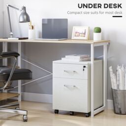VINSETTO 2-Drawer Locking Office Filing Cabinet 5 Wheels Rolling Storage in White - thumbnail 6
