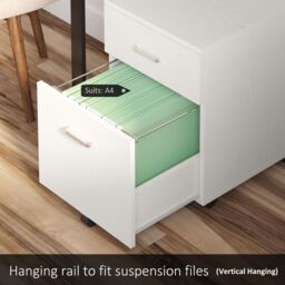 VINSETTO 2-Drawer Locking Office Filing Cabinet 5 Wheels Rolling Storage in White - thumbnail 4