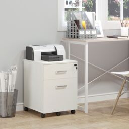 VINSETTO 2-Drawer Locking Office Filing Cabinet 5 Wheels Rolling Storage in White - thumbnail 1