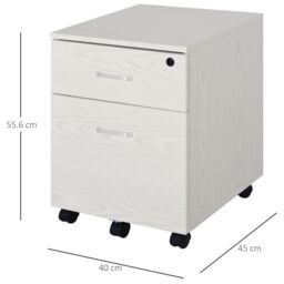 VINSETTO 2-Drawer Locking Office Filing Cabinet 5 Wheels Rolling Storage in White - thumbnail 3