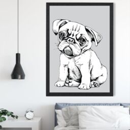 ARTZE Sketch Pug Dog on Light Grey Framed Print SIZE: A3 with Black Frame - thumbnail 2