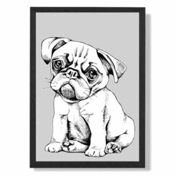 ARTZE Sketch Pug Dog on Light Grey Framed Print SIZE: A3 with Black Frame - thumbnail 1