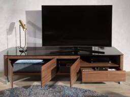 Angel Cerda Walnut TV Unit with Black Tempered Glass Top & Chrome in Brown - thumbnail 5