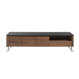 Angel Cerda Walnut TV Unit with Black Tempered Glass Top & Chrome in Brown - thumbnail 2