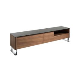 Angel Cerda Walnut TV Unit with Black Tempered Glass Top & Chrome in Brown - thumbnail 1