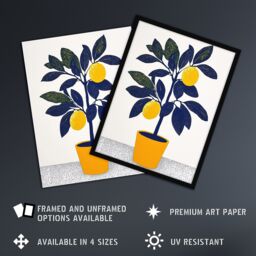Artery8 Lemon Tree Plant Lover Yellow Blue Bright Simple Framed Art Print - Size: A4 - thumbnail 2