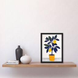 Artery8 Lemon Tree Plant Lover Yellow Blue Bright Simple Framed Art Print - Size: A4 - thumbnail 4