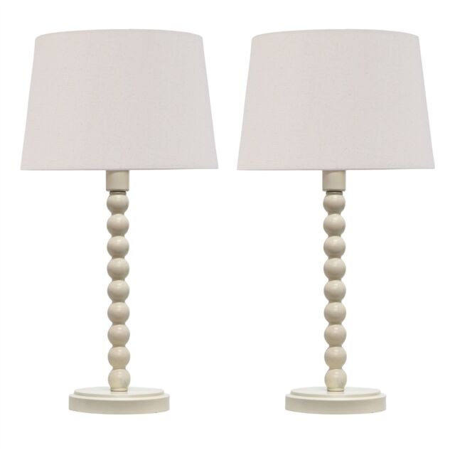 First Choice Lighting Set of 2 Bobbin - Ivory Lamps with Natural Linen Shades in White - image 1