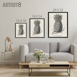 "Artery8 Vintage Black White Pineapple Illustration Wright Framed Canvas Art - Size: W18"" x H24""" - thumbnail 4