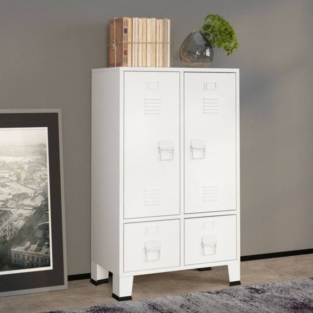 Berkfield Home Industrial Wardrobe White 67x35x107 cm Steel - Size: 67 x 35 x 107 cm - image 1