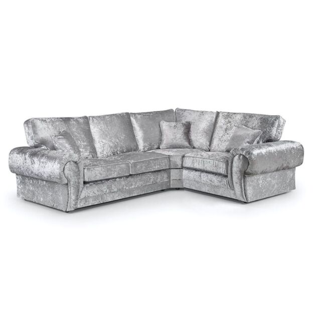 Furnishings For Less UK Chelsea Crushed Velvet Large 4 Seater Corner Sofa 2 Corner 1 Rolled Arms in Silver - image 1