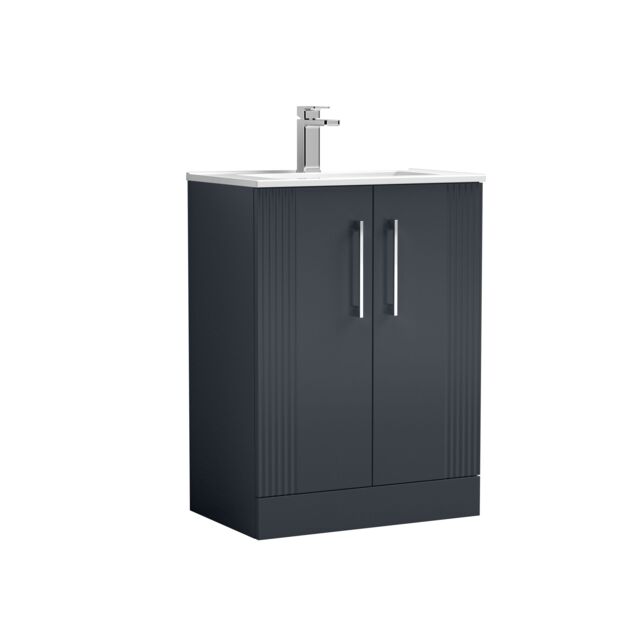 Balterley Vanity Unit w/ Basin Floor Standing, Soft Close 2 Door w/ Rectangular Sink, Bathroom Vanity Units w/ Basin, Partial Fluted Sink Cabinet - image 1
