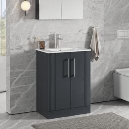 Balterley Vanity Unit w/ Basin Floor Standing, Soft Close 2 Door w/ Rectangular Sink, Bathroom Vanity Units w/ Basin, Partial Fluted Sink Cabinet - thumbnail 4