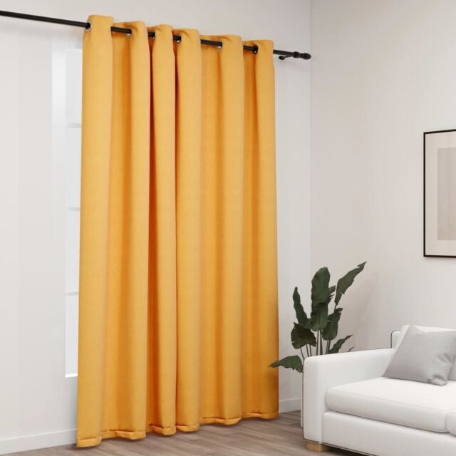 Berkfield Home Linen-Look Blackout Curtains with Grommets Yellow 290x245cm - Size: 290x245 cm - image 1
