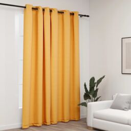 Berkfield Home Linen-Look Blackout Curtains with Grommets Yellow 290x245cm - Size: 290x245 cm