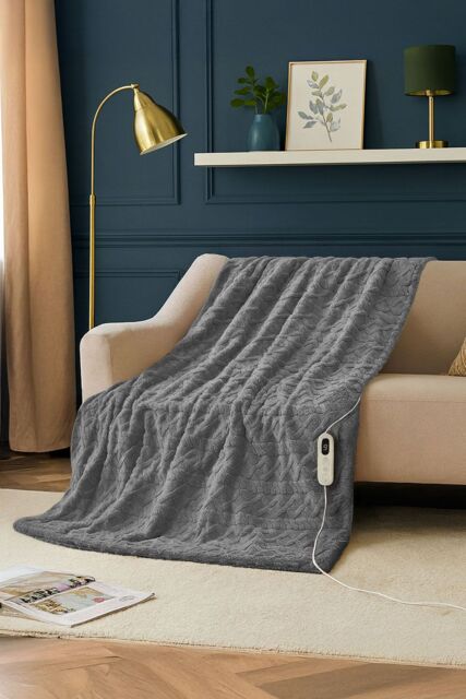 Neo Electric Cable Knit Effect Heated Throw Reversible Blanket in Grey - Size: 130 cm x160 cm - image 1