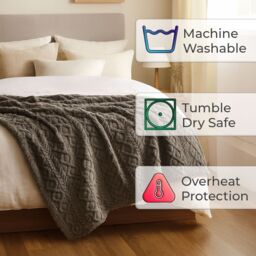 Neo Electric Cable Knit Effect Heated Throw Reversible Blanket in Grey - Size: 130 cm x160 cm - thumbnail 4