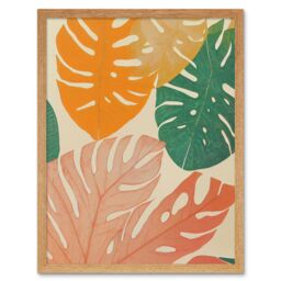 "Artery8 Wall Art Print Pastel Monstera Leaves Botanical Art Framed in Light Oak - Size: W12"" x H16""" - thumbnail 1