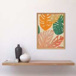 "Artery8 Wall Art Print Pastel Monstera Leaves Botanical Art Framed in Light Oak - Size: W12"" x H16""" - thumbnail 2