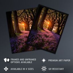 "Artery8 Wall Art Print Purple Bluebell Woods At Dawn Sunrise Peaceful Elegant Artwork Poster - Size: W12"" x H16""" - thumbnail 2
