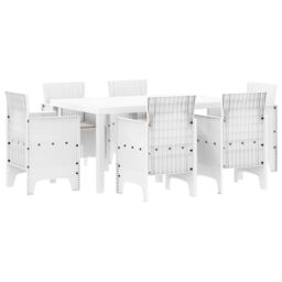Berkfield Home 7 Piece Garden Dining Set with Cushions White Poly Rattan - thumbnail 2