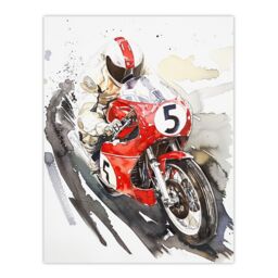 "Artery8 Red Motorcycle Race Sport Event Watercolour Wall Art Print - Size: W24"" x H32""" - thumbnail 1