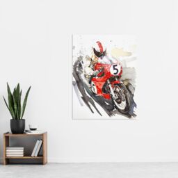 "Artery8 Red Motorcycle Race Sport Event Watercolour Wall Art Print - Size: W24"" x H32""" - thumbnail 4