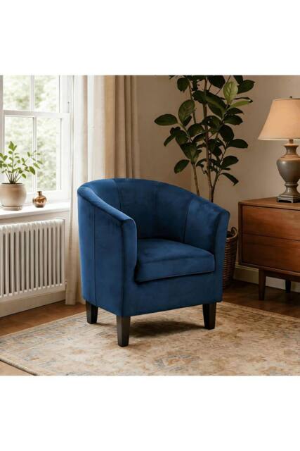 Home Source Velvet Fabric Tub Chair Sofa Armchair Living Room Modern Office in Dark Blue - image 1