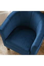 Home Source Velvet Fabric Tub Chair Sofa Armchair Living Room Modern Office in Dark Blue - thumbnail 2