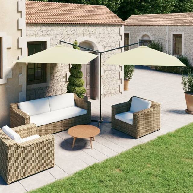 Berkfield Home Double Garden Parasol with Steel Pole Sand 600x300 cm in Beige - image 1