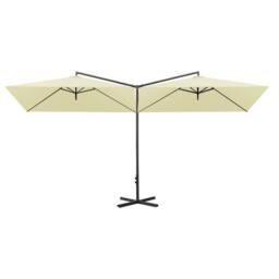 Berkfield Home Double Garden Parasol with Steel Pole Sand 600x300 cm in Beige - thumbnail 3