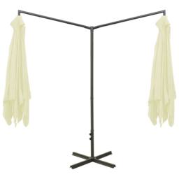 Berkfield Home Double Garden Parasol with Steel Pole Sand 600x300 cm in Beige - thumbnail 4