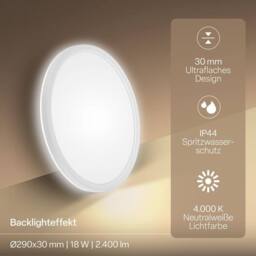 B.K.Licht Ultraslim White 18W IP44 Backlit LED Panel - thumbnail 3