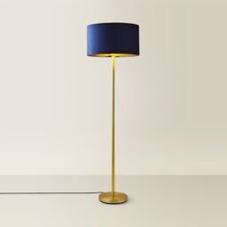 ValueLights Charlie Gold Stem Floor Lamp with Velvet Drum with Gold Inner Lamp Shade in Dark Navy - thumbnail 3