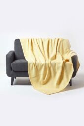 Homescapes 100% Cotton Throw Soft, Stylish & Machine Washable in Yellow - Size: 150 cm x 200 cm - thumbnail 1