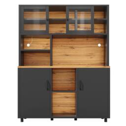 Merax Freestanding Wood Effect Tall Kitchen Pantry Cabinet with LED Light in Black - thumbnail 8
