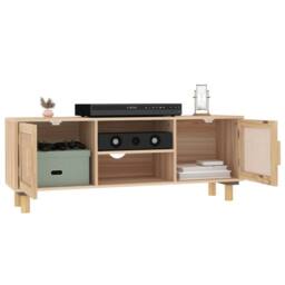 Berkfield Home TV Cabinet Brown 105x30x40 cm Solid Wood Pine&Natural Rattan in Light Tan - Size: 105 x 30 x 40 cm - thumbnail 3